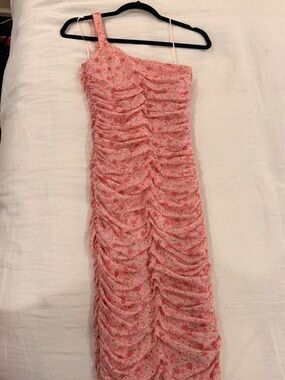 Likely Pink Floral Ruched Midi Dress